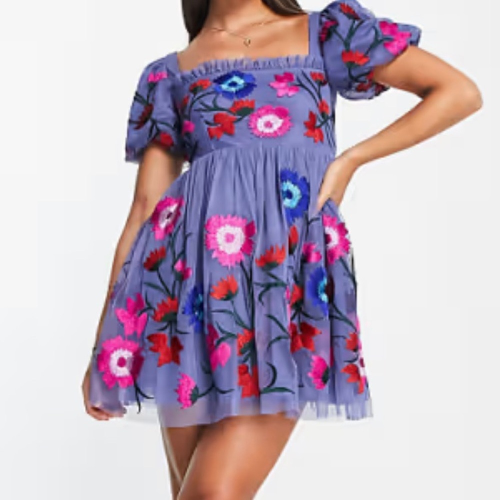 Maya Mini Dress Embroidered Floral Open Back Garden Whimsical Fairy Dress Size 4